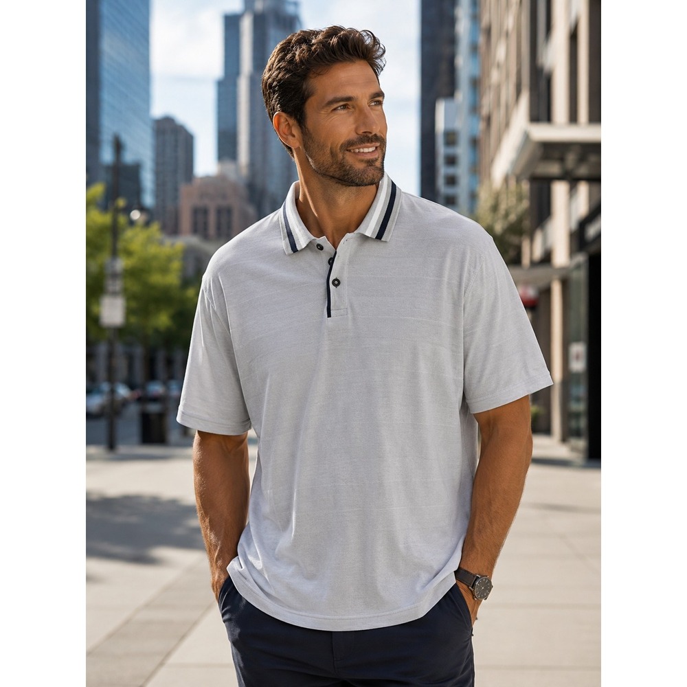 ENGLISH LAUNDRY Men's XL Gray White Stripe Short Sleeve Polo Shirt -1217